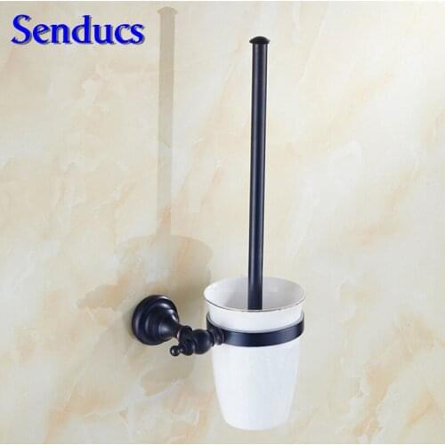Free shipping luxury black bronze toilet brush holder with ceramic toilet brush cup for european style toilet brush holder