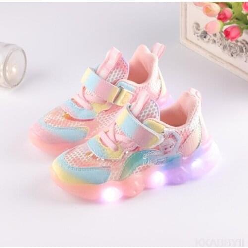 Disney childrens cartoon Frozen Elsa boys girls baby casual shoes sneakers non-slip soft bottom light up shoes