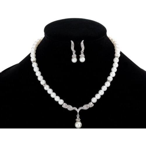 European And American Jewelry Bride Pearl Crystal With Short Collarbone Neck Necklace Set andEarrings Korean Version Temperament