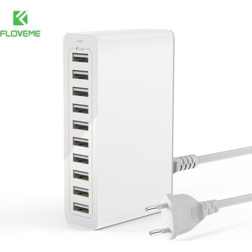 FLOVEME 10 Ports USB Charger Smart Desktop Chargers for Smartphone and Tablets Mobile Phone Travel Charger Adapter EU/US Plug