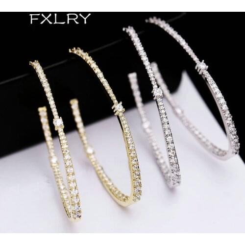 FXLRY Hot Sale White /Gold colocr Cubic Zirconia oval shape big dangle earring women Party Jewelry