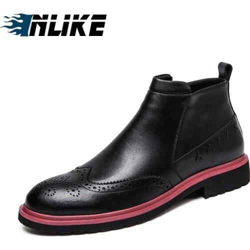 INLIKE Hot Sale Boots Men Warmest Leather Boots Handmade Outdoor Winter Working Boots Brogue Boots