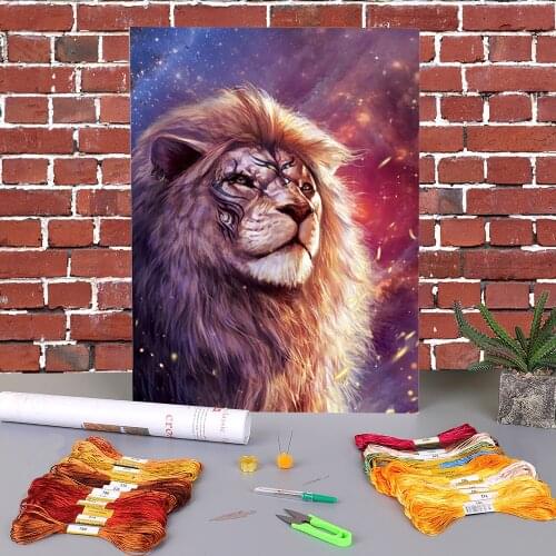 Wolf Tiger Owl Lion Deer Printed Canvas 11CT Cross Stitch Complete Kit Embroidery DMC Threads Hobby Knitting Design