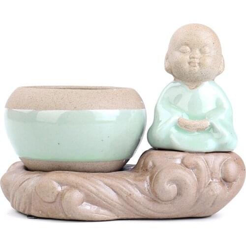 Ceramic Little Monk Flower Pot Succulent Green Plants Potted Desktop Sculpture Vase Flower Arrangement Container