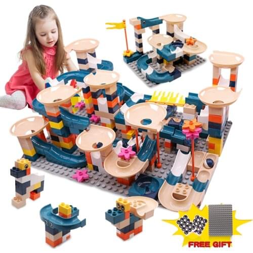296PCS Big Size Brick Marble Race Run Maze Ball Track Building Blocks DIY Colorful Assemble Blocks Educational Toys For children