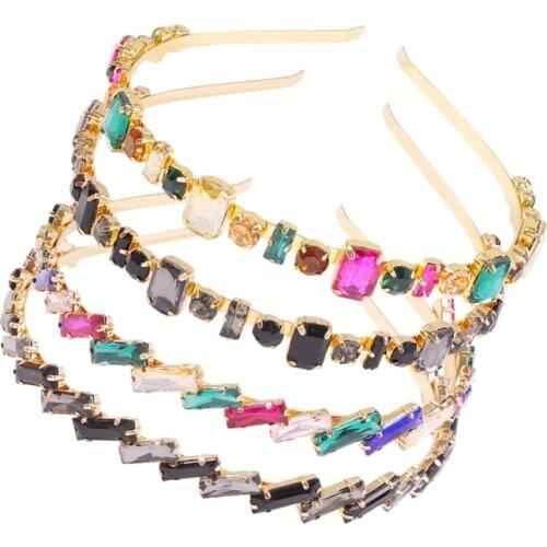 Korean Luxury Rhinestone Headband Colored Irregular Full Crystal Hair Hoop Hair Ornament Trendy Bridal Crown Hair Accessories