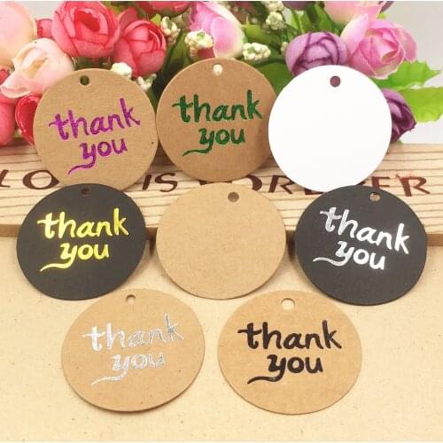 100 pcs "Thank you" Round Kraft Paper Tags/ Party Favors Tags /Wedding Favors Candy Boxes Decoration Tag Card 4cm