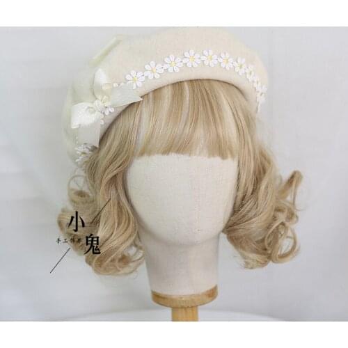 Lovely Forest Bowknot Beret Biscuits Daisy Lace Gentle Lolita Hand-made Bud Hat