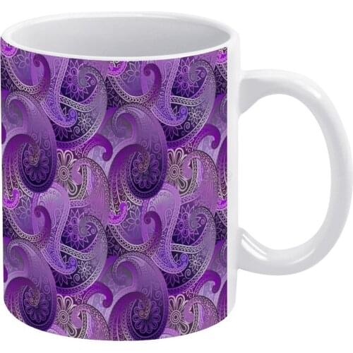 Trendy Purple Paisley Pattern White Mug 11oz Funny Ceramic Coffee Tea Milk Cups Purple Paisley Pattern Colorful Trendy Cool Mode