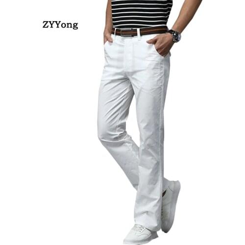 2020 Mens Business Casual FIared pants Slim-fit Thin White trousers Male Korean Version of the Big Pants Wide-Leg Pants Black