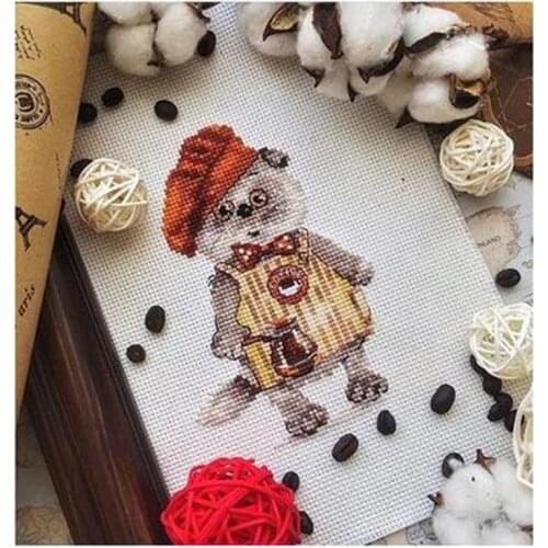 Counted Cross Stitch Kit Coffee Cat Kitten Kitty Chef Cook Little Bear Explorer Hunter with Binoculars Little Pilot Bear