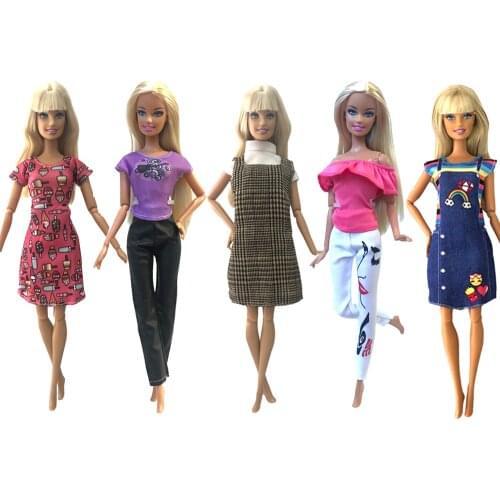 NK 5 Pcs/Sets Fashion Handmade Mixes Style Casual Outfit Dress Wear Doll Clothes for Barbie Doll Accessories Toys 27A 7X