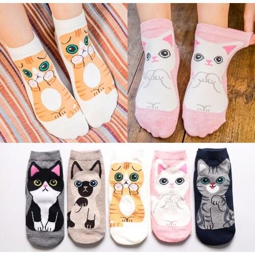 5 pairs of straight socks lady cute cartoon socks spring and summer boat socks breathable cotton socks funny socks