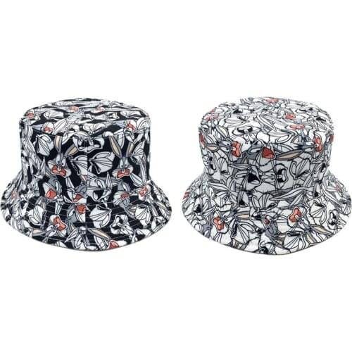 New Cartoon Bunny Bucket Hat for Men Women Big Teeth Rabbit Two Side Reversibale Bob Panama Caps Boy Summer Beach Fisherman Hats