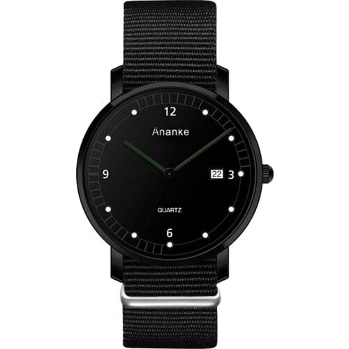 New Arrive Man Sport Watches Nylon Buckle Strap Auto Date Simple Dial Waterproof and Shock Resistant Quartz Wristwatch AN41