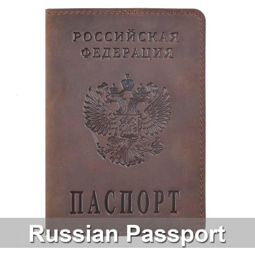 Genuine Leather Passport Cover Designed for Russian Federation Crazy Horse Leather Card Holder Business Travel Passport Case