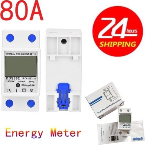 80A Single Phase Two Wire Analyzer Electricity Wattmeter Power Consumption Energy Electric Meter KWh AC 230V Electric Din Rail
