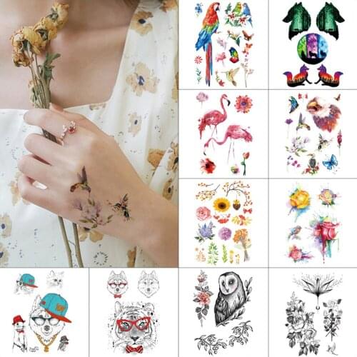 Peacock flamingo Temporary tattoo stickers flower Watercolor waterproof tattoo Dog cat tiger Wolf Small little fake tattoo