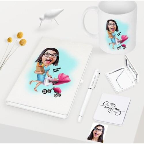 Personalized Housewife Mother Caricature Of White Notebook Pen Cup Mirror set-1