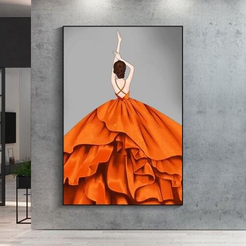 Modern Orange Dance Girl Canvas Painting Posters and Prints Art Sexy Back Woman Wall Art Figure Pictures for Living Room Decor