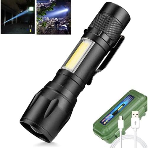 1PC Mini Portable Flashlight USB Charging COB Side Light Zoom Telescopic Focusing Waterproof Lamp Outdoor Lighting Flashlight