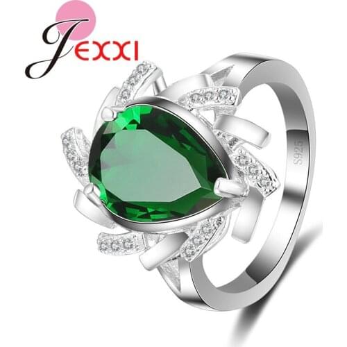 Exaggerated Shiny Big Green Heart CZ Crystal Inlay Anillas Finger Ring Silver Jewelry Ring for Anniversary