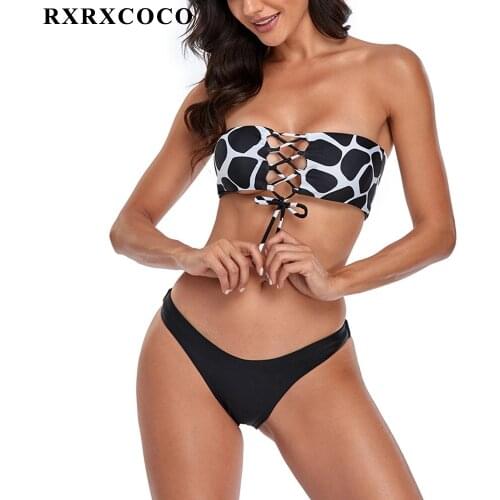RXRXCOCO Sexy Bikini 2021 Bandeau Swimsuit Female Swimwear Women Mini Thong Bikini Set Bather Swimming Beachwear Bathing Suit