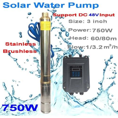 2 years guarantee solar submersible deep well pumps 2020 newest solar pump 750W 48V Max Flow 3.2m3/h and Max 80m Head