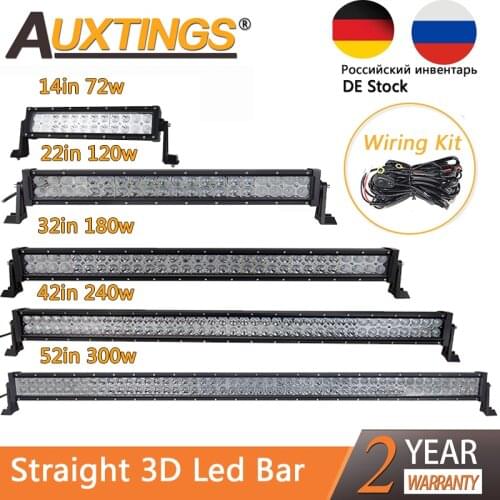 Auxtings Dual Row 12V Straight Led Work Light Bar 14 22 32 42 52'' Inch 240W 300W Offroad Car Led Light Bar Combo 4x4 SUV ATV