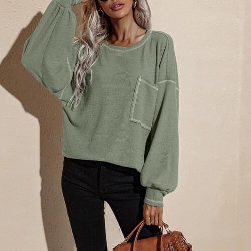Comfy Popular O Neck Long Sleeve Pockets Sweater Lady Autumn Sweater Long Sleeve Streetwear