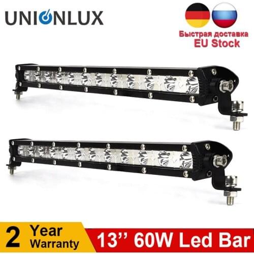 2pcs 13inch Slim Single Row Offroad LED light bars 60W Spot Flood Beam For SUV 4WD ATV Off Road LED Work Light