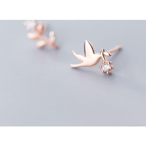 MloveAcc Lovely 925 Sterling Silver Earrings Crystal Cute Flower & Bird Zircon Tiny Stud Earrings for Women Wedding Party Jewelr