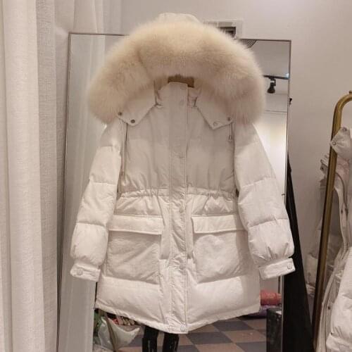 Women Down Jacket Winter 90% White Duck Down Jackets Female Real Fox Fur Collar Hooded Parkas Female Windproof Outwears