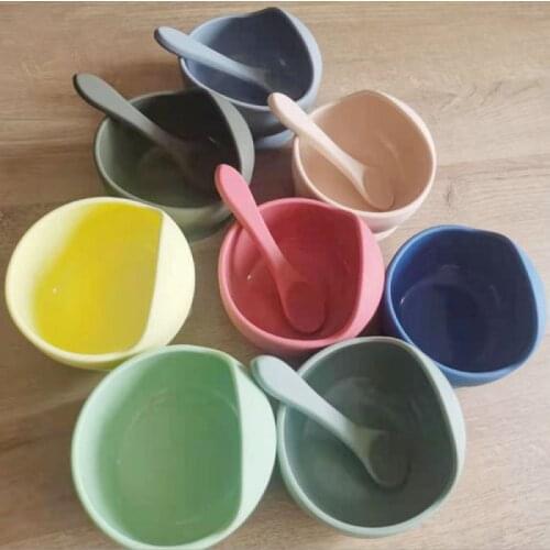 1 Set Silicone Baby Feeding Tableware Set, Non-slip Silicone Bowl with Waterproof Spoon, Baby Plate