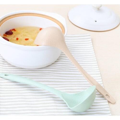 1 Pcs Wheat Straw Spoon Family Soup Spoon Kitchen Cooking Spoon Long Handle Round Spoons for Soup Cooking Mixing Stirr