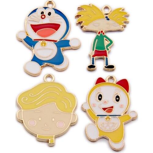 10pcs Cartoon Doraemon Metal Enamel Charms Bracelet Cute Prince Pendants Earring Floating Jewelry DIY Accessory Ornament Gift