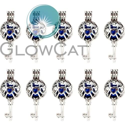 10x K883 Heart Key Beads Cage Pendant Perfume Essential Oil Diffuser Pearl Cage Locket Pendant Jewelry Making
