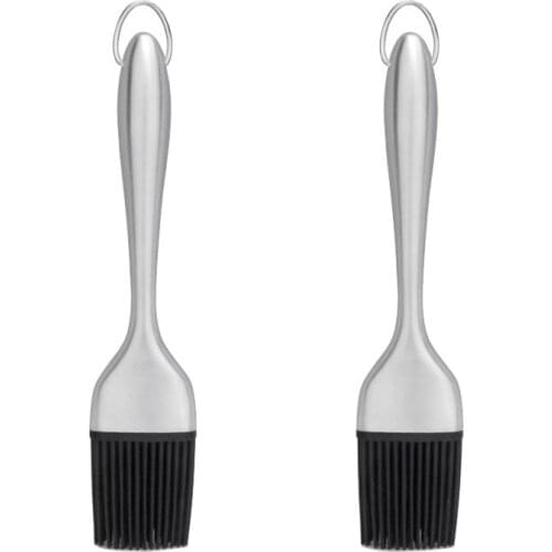 2Pcs Stainless Steel Silicone Kitchen Oil Brush Grill Pan Brush Grill Cooking Brush Silicone Oil Brush