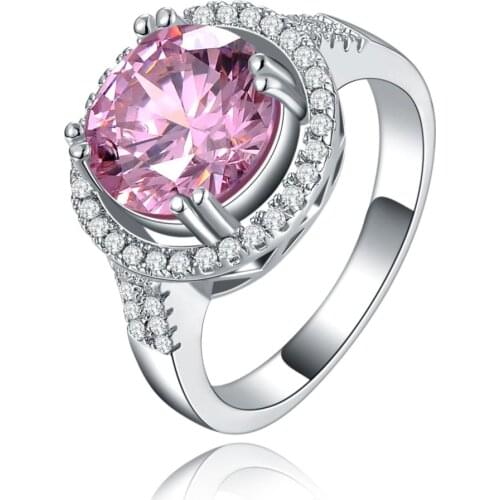 2017 ROUND pink zircon Silver Color women wedding engagement ring hot vintage lady jewelry ring engagement bague us 6 7 8
