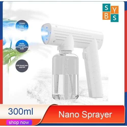 300ML Wireless Electric Sanitizer Sprayer Handheld Portable Disinfects Blue Light Nano Steam Spray Gun For Home Office Atomizer