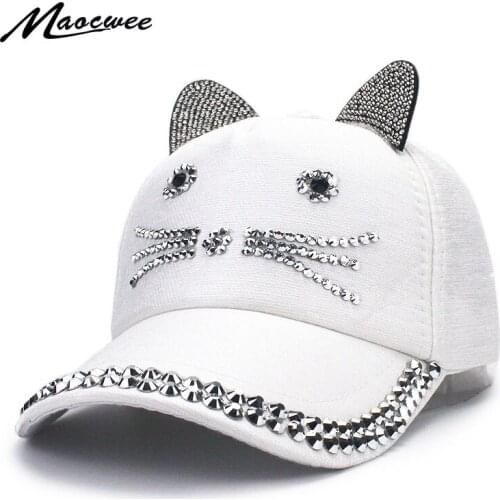 Cat Ear Diamond Baby Girl Cute Ear Baseball Cap Child Rebound Summer Adjustable Sun Hat Child Hip Hop Brilliant Hats Snapback
