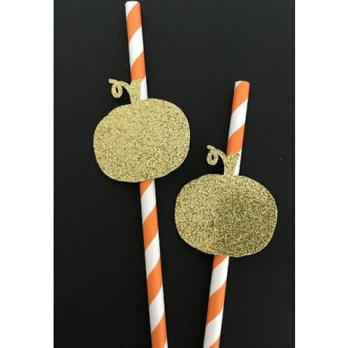 Glitter Pumpkin fall themed Paper Straws rustic Wedding bridal baby birthday shower Bachelorette Decoration Bar Drinkware