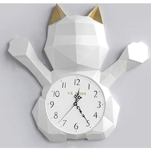 3d Big Wall Clock for Kids Rooms Geometric Three-dimensional Lucky Cat Swing Wall Clock Living Room Bedroom Silent Quartz Clock