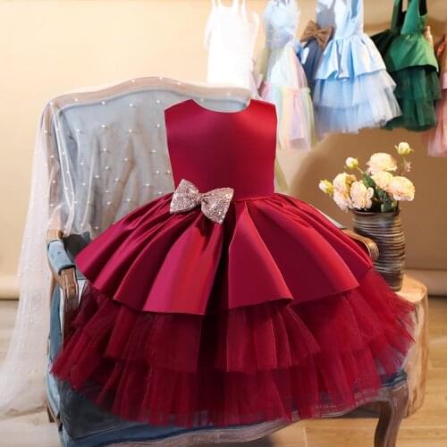 2020 new girl baby lace Sequin Bow dress Flower girl baby birthday Party Prom Sequin princess dress vestidos de fiesta