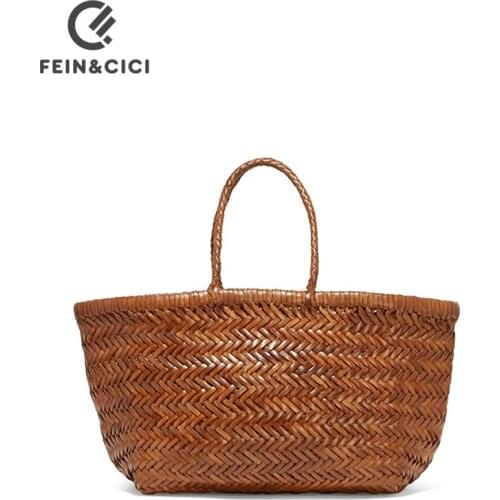 Designer woven totes bag women genuine leather cowskin knitting shopping basket handbag female bucket bag wholesale 2021 new