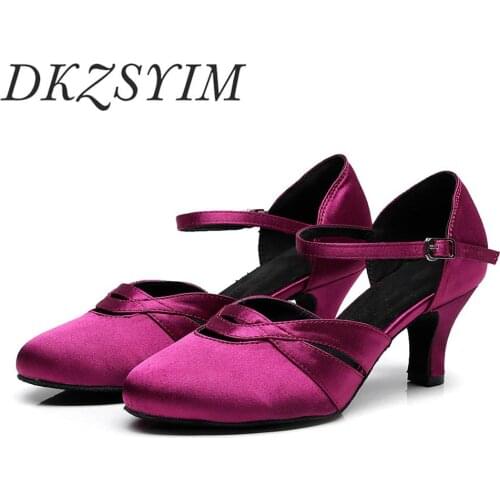 DKZSYIM Womens Professional Latin Dance Shoes Ballroom Tango Shoes Ladies Dance Shoes Black / Fuchsia High Heel 6CM Hot Selling