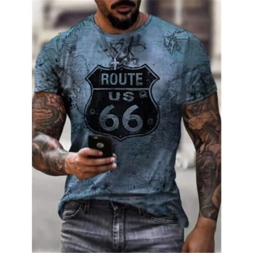 Route 66 America Highway T-shirt Mens Summer New Short Sleeve Tees Tops O-Neck T Shirts For Man Oversize Tshirt Vintage Clothing