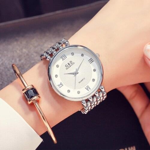 G&D Womens Watches Luxury Ladies Bracelet Watch Silver Fashion Womens Quartz Wristwatches Reloj Mujer Montre Femme Roman Style