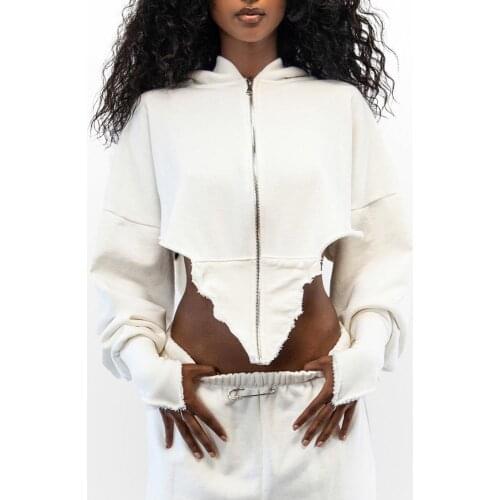 Hoodies For Teen Girls 2020 New Autumn Hooded Long Sleeve Zipper Asymmetrical White Streetwear Fashion Outwears Hoodies Tops Hot