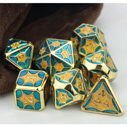 Dnd dice polyhedral metal dice set d&d dice rainbow dice tabletop rpg dice green blue cool dice with bag D20 D12 D10 D8 D6 D4